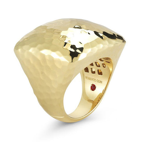 Roberto Coin Martellato 18K Yellow Gold Hammered Square Ring 473396AY6500