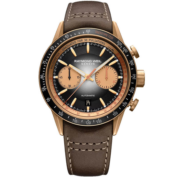 Raymond Weil Freelancer Men's Automatic Chronograph Bi-compax Bronze Leather Watch 7780-B1-20422