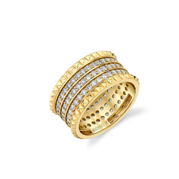 Michael M 14K Yellow Gold TETRA TRIPLE PAVE BAND Diamond Ring B363