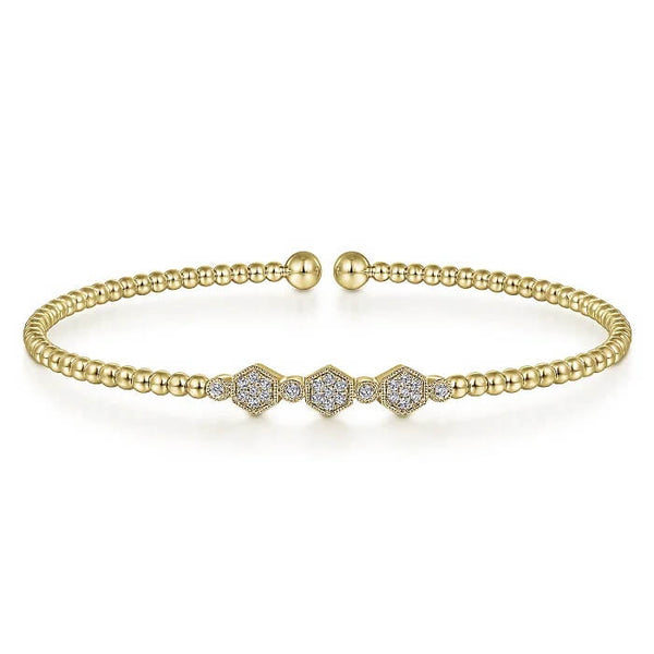 Gabriel & Co. Bujukan Bead Cuff Bracelet with Cluster Diamond Hexagon Stations BG4117-65Y45JJ