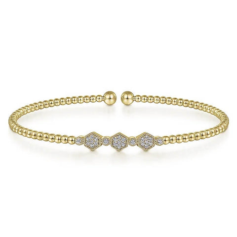 Gabriel & Co. Bujukan Bead Cuff Bracelet with Cluster Diamond Hexagon Stations BG4117-65Y45JJ