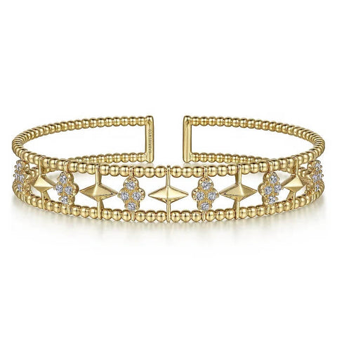 Gabriel & Co. 14K Yellow Gold Bujukan Diamond Cluster and Gold Pyramid Cuff Bangle BG4615-62Y45JJ