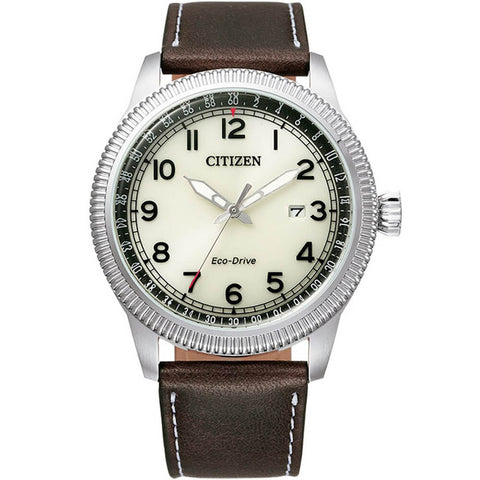 Citizen Aviator White Dial Brown Leather Strap Men's Watch BM7480-13X