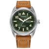 Citizen Garrison Green Dial Caramel Brown Leather Strap Men's Watch BM8560-02X