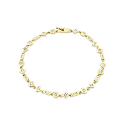 Michael M 14K Yellow Gold Mixed Shape Bezel Tennis Bracelet BR410