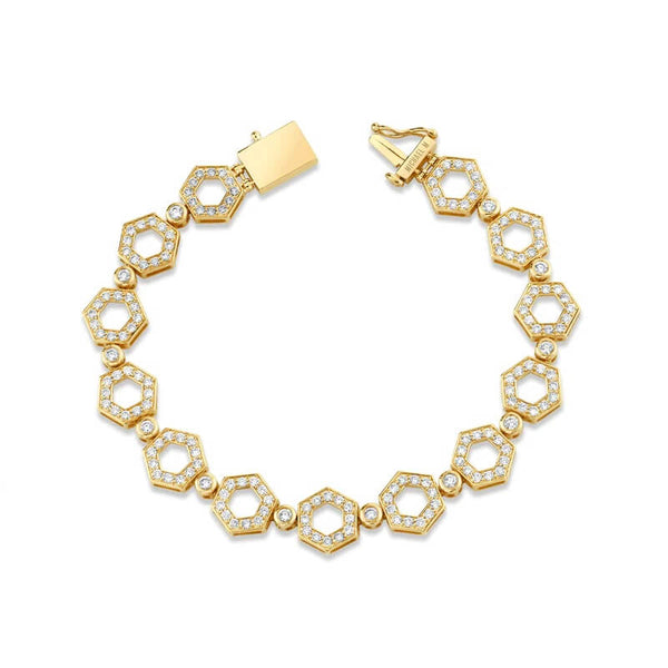 Michael M 14K Yellow Gold Pave Hex Infinity Bracelet BR503