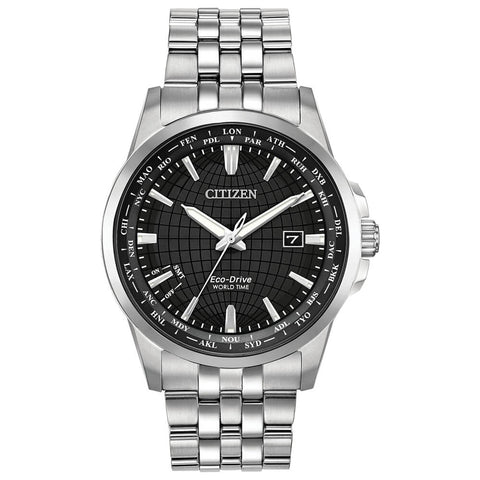 Citizen World Time Black Dial Stainless Steel Men's Watch BX1000-57E