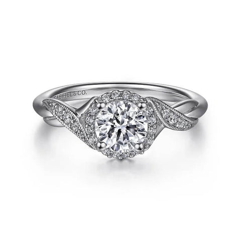 Gabriel & Co. Vintage Inspired Round Halo Diamond Engagement Ring ER11828R3W44JJ