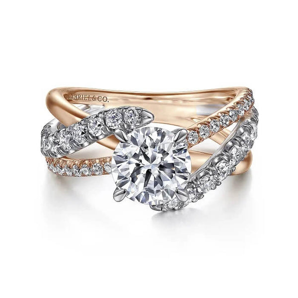 Gabriel & Co. Two-Tone Round Free Form Diamond Engagement Ring ER12337R6T44JJ