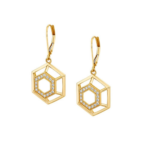 Michael M 14K Yellow Gold Hex Truss Dangle Earrings ER511