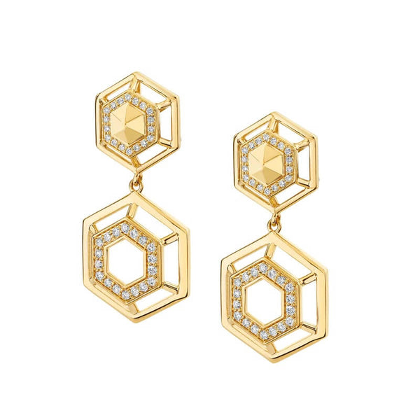 Michael M 14K Yellow Gold Hex Truss Cocktail Earrings ER512