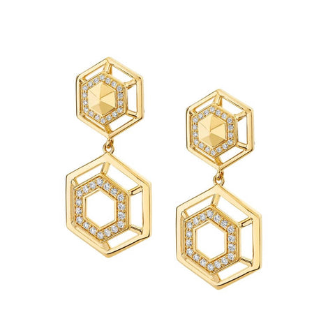 Michael M 14K Yellow Gold Hex Truss Cocktail Earrings ER512