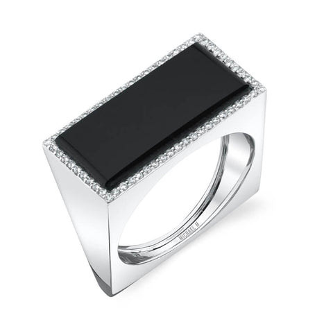 Michael M 14K White Gold Diamond Onyx Ring F333