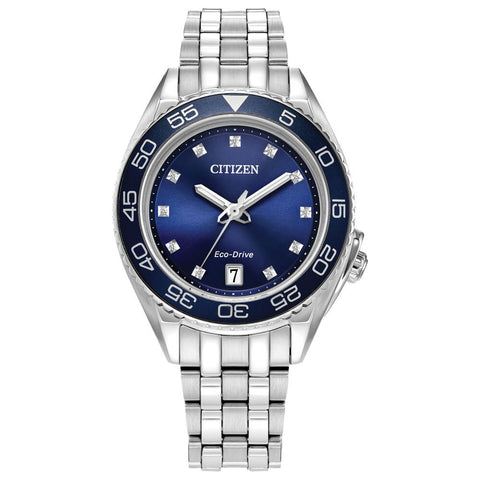 Citizen Carson Blue Dial Stainless Steel Diamond Women's Watch FE6160-57L
