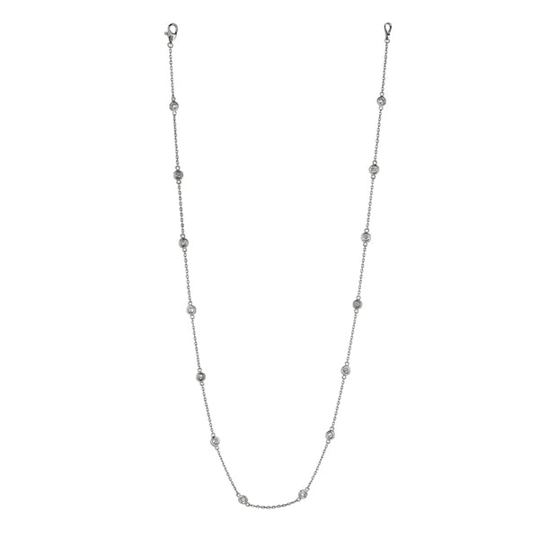 14K White Gold Round Diamond Chain Necklace, 18 inches long