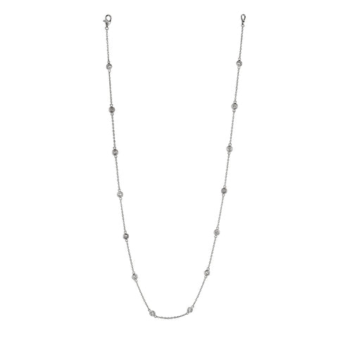 14K White Gold Round Diamond Chain Necklace, 18 inches long