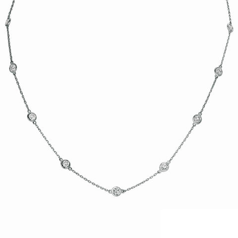 14K White Gold Round Diamond Chain Necklace, 18 inches long