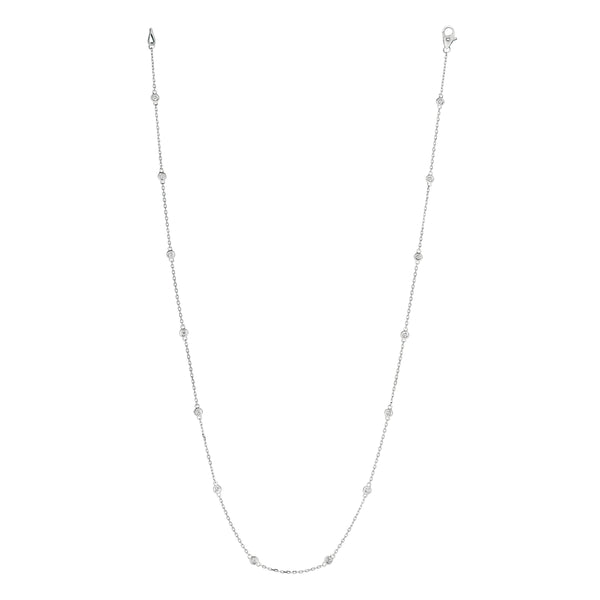 14K White Gold Round Diamond Chain Necklace, 18 inches long