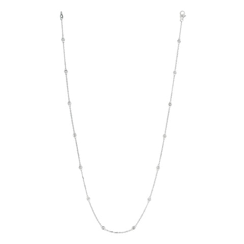 14K White Gold Round Diamond Chain Necklace, 18 inches long