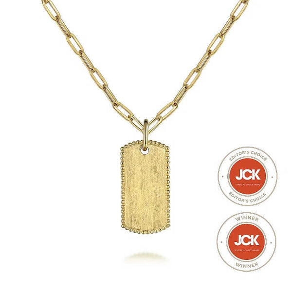 Gabriel & Co. 14K Yellow Gold Dog Tag Pendant Hollow Chain Necklace NK6845-18Y4JJJ