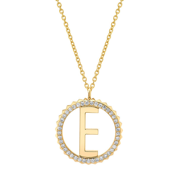 Michael M Tetra Pave 14K Yellow Gold Diamond E Initial Medallion P367