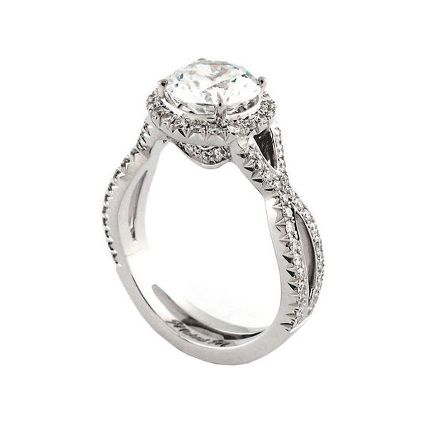 Michael M Halo Cross Over Twist Pave Diamond Engagement Ring R631-2