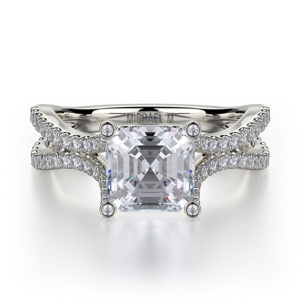 Michael M Asscher Shaped Center Diamond Engagement Ring R725-2