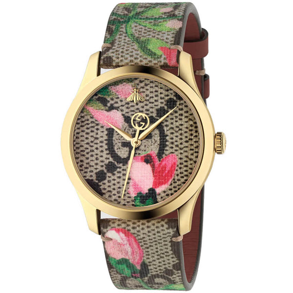 Gucci G-Timeless 38mm Canvas Pink Blooms Print Women's Watch YA1264038A