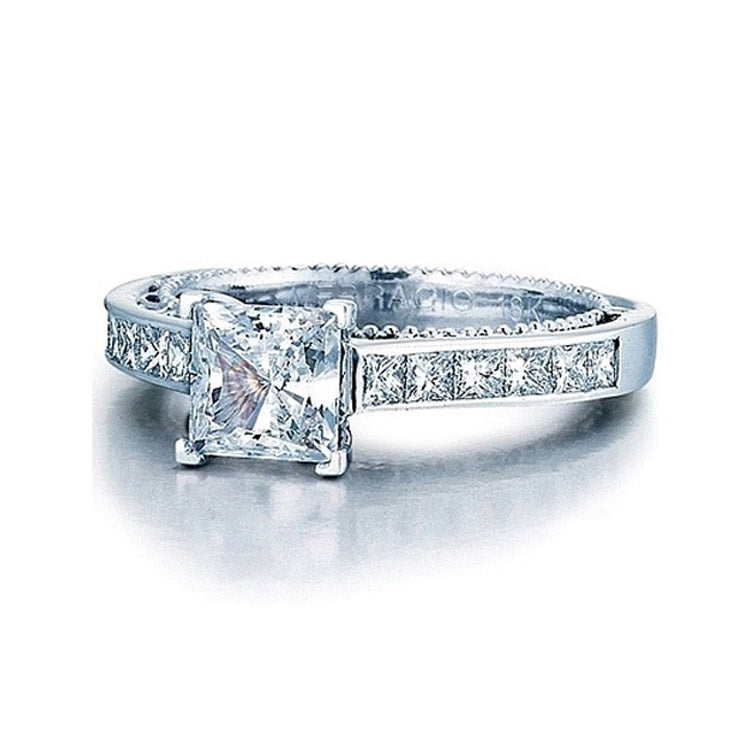 Unique Diamond Bezel Channel Set Engagement Ring - with A 3 ct Center Round Cut GIA Natural Diamond in White Gold