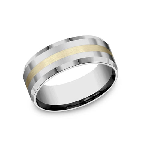 Benchmark Forge Comfort-Fit 8mm Tungsten & Yellow Gold Men's Wedding Band CF6842618KYTG