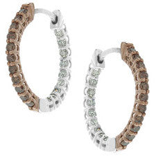 Sandra Biachi 14K White Gold White & Cafe Diamond Hoop Earrings CH973