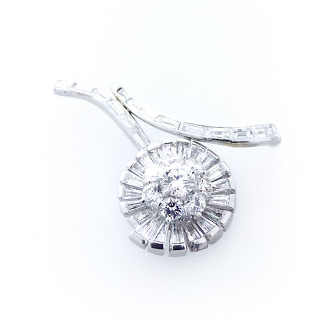 14K White Gold Diamond Flower Pin Brooch