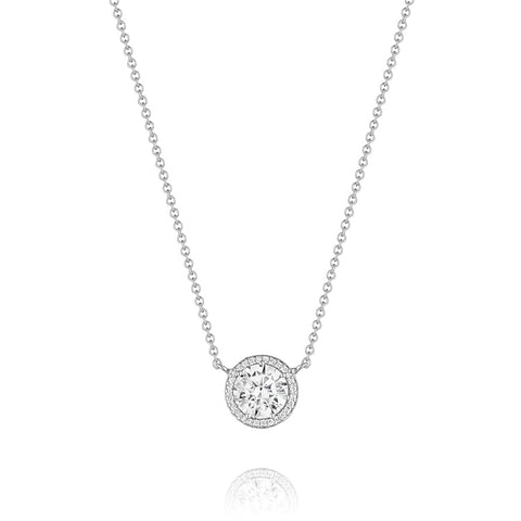 Tacori Encore 18K White Gold 16" Round Center Diamond Stud Pendant FP67075