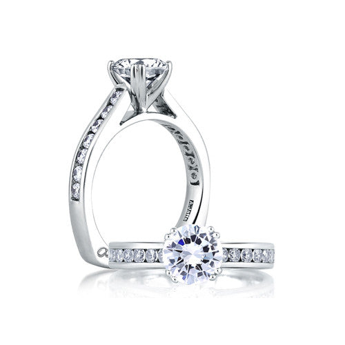 14K White Gold Scalloped Cathedral Halo Diamond Engagement Ring