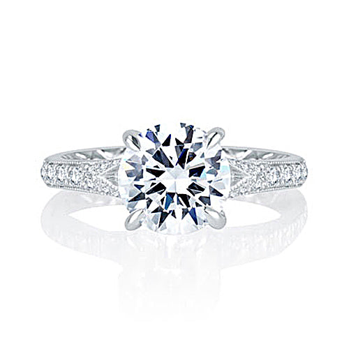 A.JAFFE Unique Floral Split Shank Four Prong Round Diamond Quilted Engagement Ring MES765Q/173