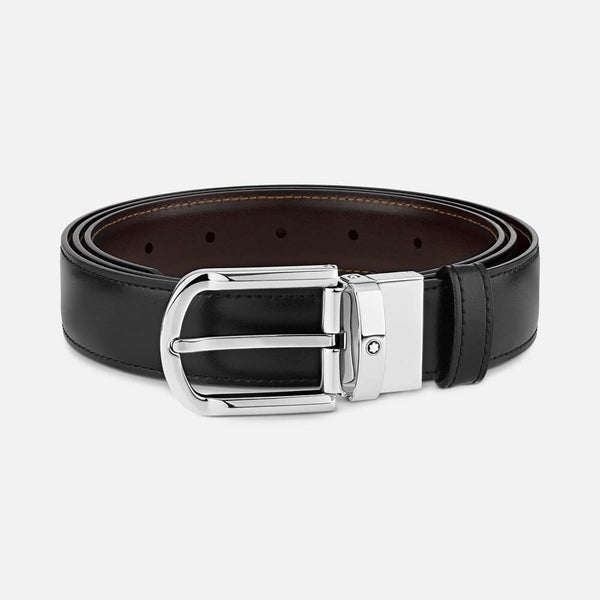 Montblanc Horseshoe Buckle Black/Brown 30 mm Reversible Leather Belt 111080