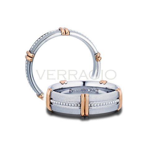 Verragio 14K White & Rose Gold Men's Wedding Band MV-6N16