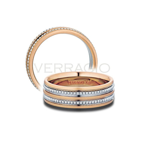 Verragio 14K White & Rose Gold Men's Wedding Band MV-7N03-RWR