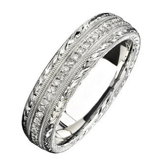 Natalie K 14K White Gold Hand Engraved Diamond Men's Band NK15387-W