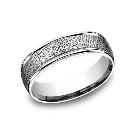 14K White Gold Cross Hatch Patterned Center Men's Wedding Band RECF8465590
