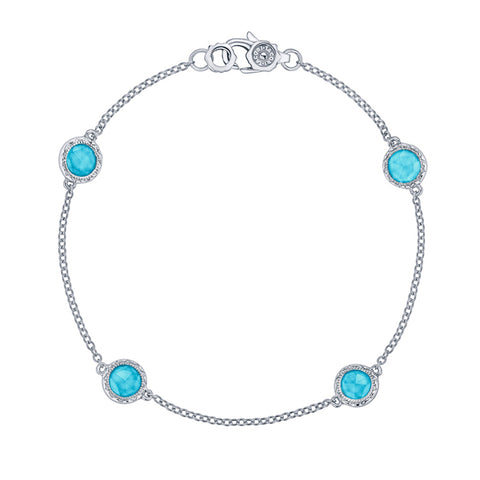 Tacori Crescent Embrace Clear Quartz Over Neolite Turquoise Silver Bracelet SB23305