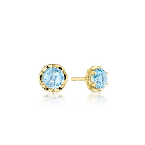 Tacori Petite Crescent Crown Sky Blue Topaz and Yellow Gold Stud Earrings SE25302FY