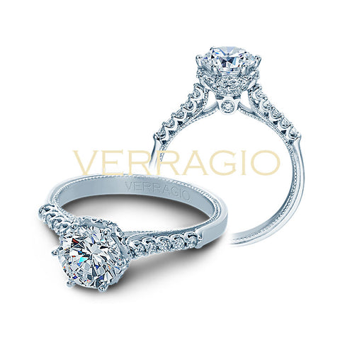 Verragio 14K White Gold Round Center Diamond Engagement Ring Classic-938R6