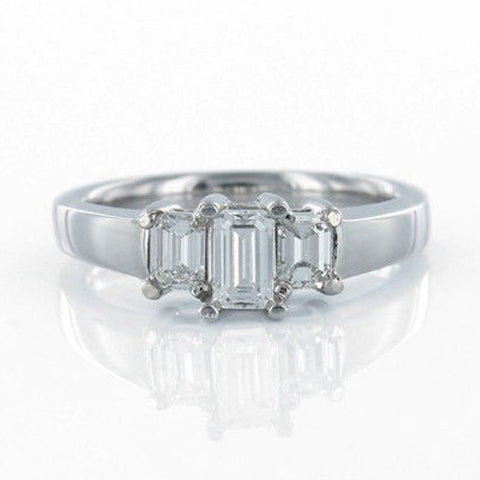A.JAFFE 18K White Gold Emerald-Cut Diamond Engagement Ring WR0463/100