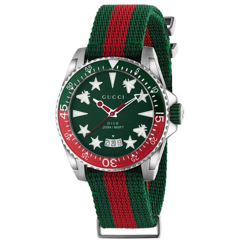 Gucci Dive 40mm Green Dial Polyester Web Strap Watch YA136339