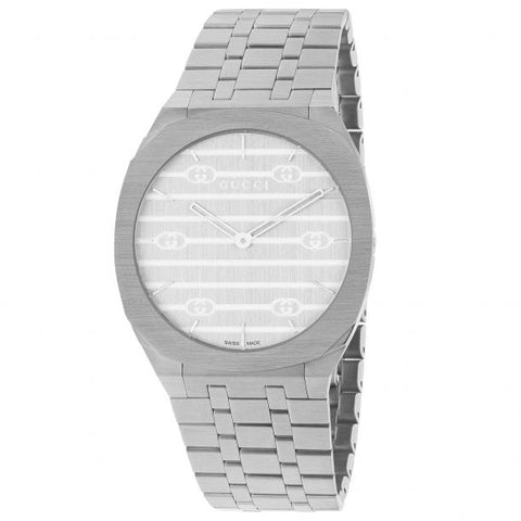 GUCCI 25H Silver Dial Steel Bracelet 34mm Women's Watch YA163402